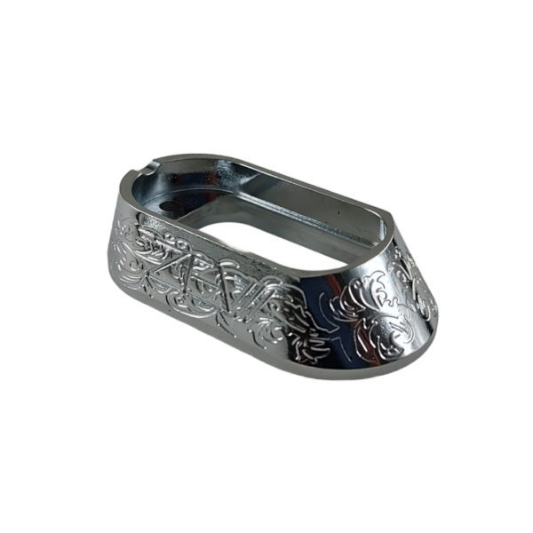 Embudo aluminio copa grande diseño ramas labrado con letras ZEV para Glock 17, 19, 34, 45, 22, 23, 24, 35 (9mm, .40 o .357 Sig) (Gen 3, 4 o 5)