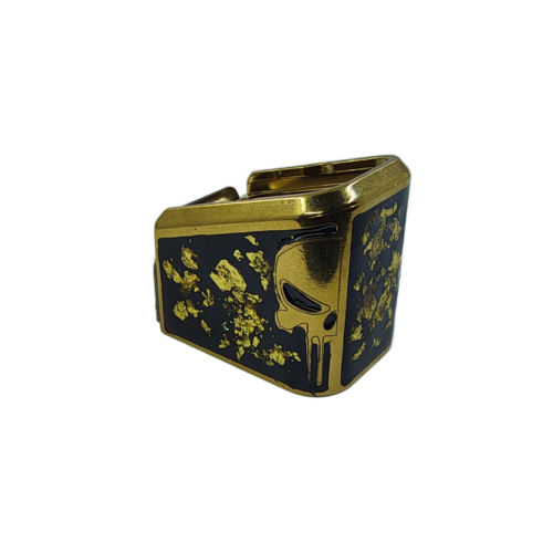 PLUS 5 GLOCK PUNISHE ORO RESINA NEGRA Y ORO Extención +5 aluminio con Imagen 3d y decorado resina, para glock 17/15 RD 9mm/.40