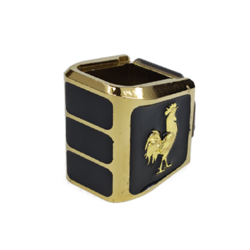 5 UNIVERSAL GALLO ORO RESINA NEGRA Extención +5 aluminio universal para tolvas de metal doble fila, diseño Gallo 3D, decorado resina negra