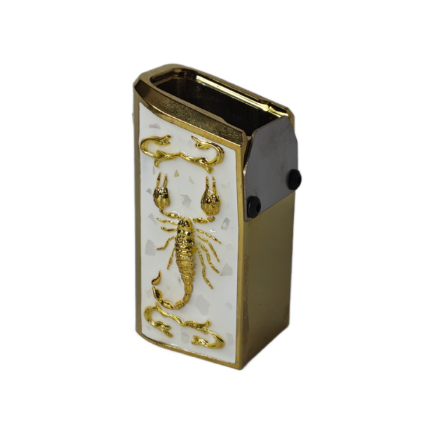 PLUS 10 UNIVERSAL ESCORPION 3D ORO RESINA BLANCA Y CRISTAL Extención +10 aluminio universal para tolvas de metal doble fila, diseño escorpion 3D, decorado con ramas 3D, resinas, cristales y chispas brillantes.
